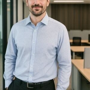 Proper Cloth Reda Men's XL 16.5 - 34.6 Custom Check 100% Merino Wool Blue